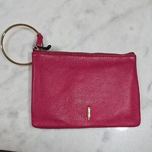 Pink Leather Wristlet with Gold Accent